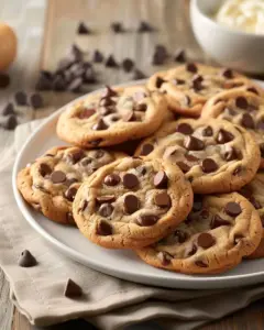 Bakery style chocolate chip cookies on a cooling rack, freshly baked and delicious.