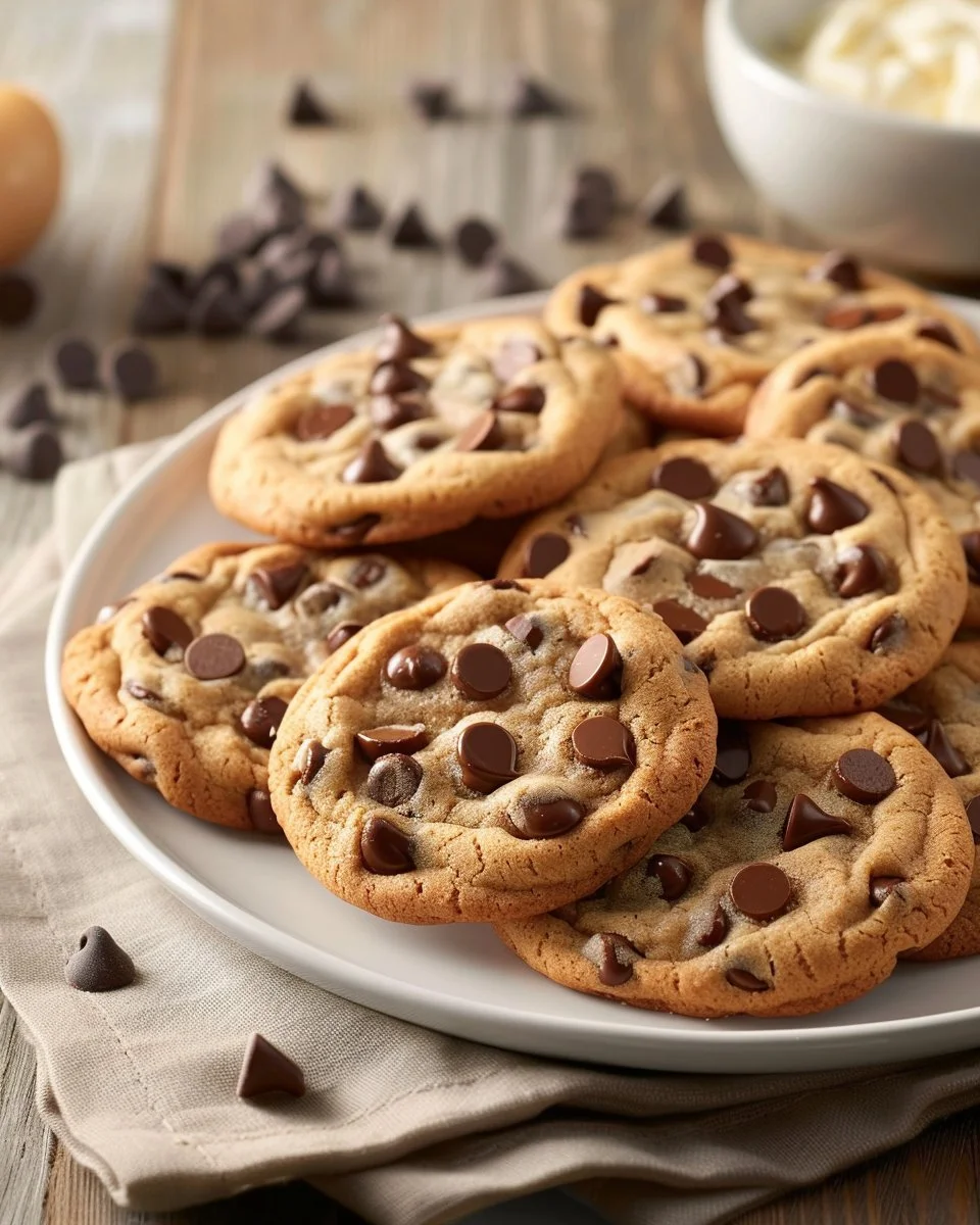 Bakery style chocolate chip cookies on a cooling rack, freshly baked and delicious.