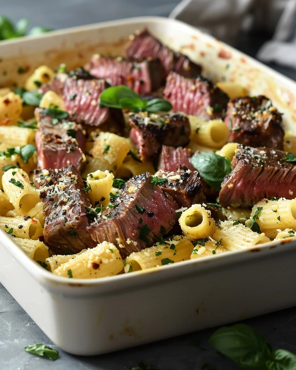 Cajun Steak Tips with Creamy Parmesan Rigatoni