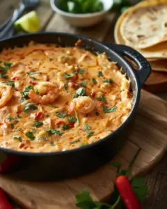 Delicious Crab Shrimp Queso served as a party snack with tortilla chips.