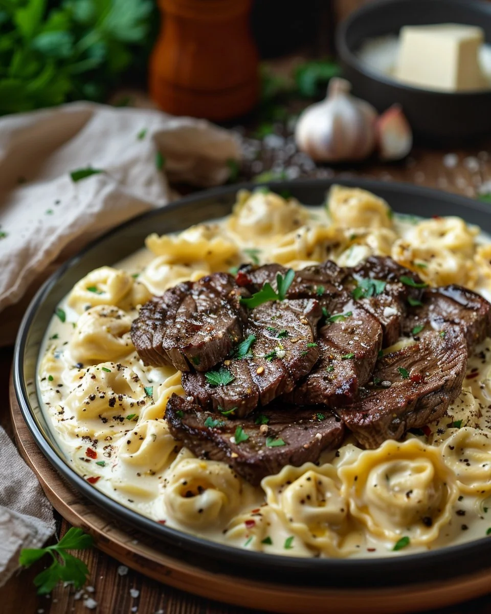 Cracked Garlic Steak Tortellini in Creamhouse Sauce Bliss