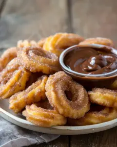 Delicious homemade churro bites filled with Nutella served on a plate