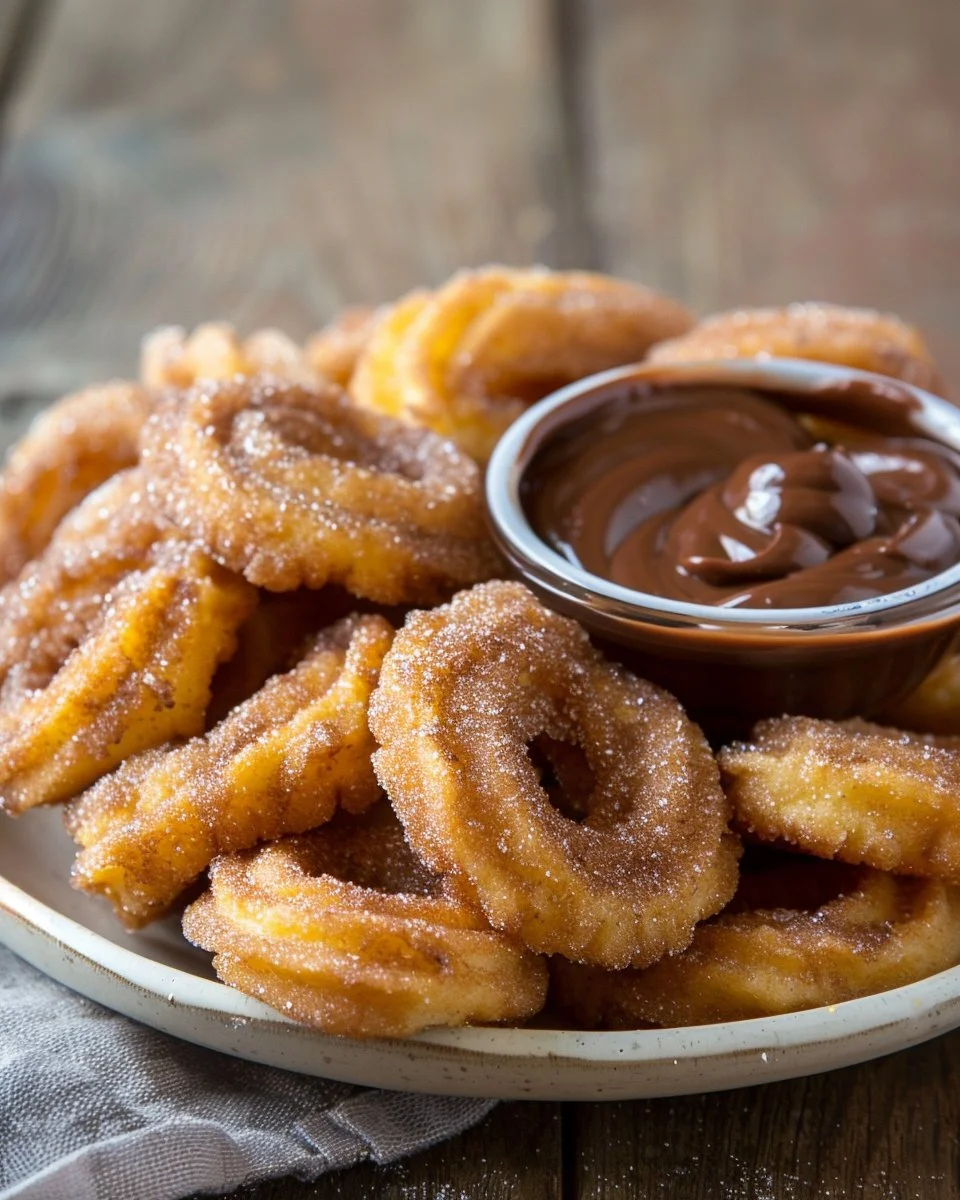 Delicious homemade churro bites filled with Nutella served on a plate