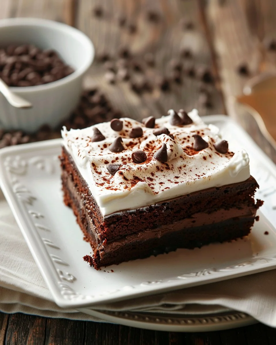 Moist Chocolate Sheet Cake with Whipped Cream and Ganache