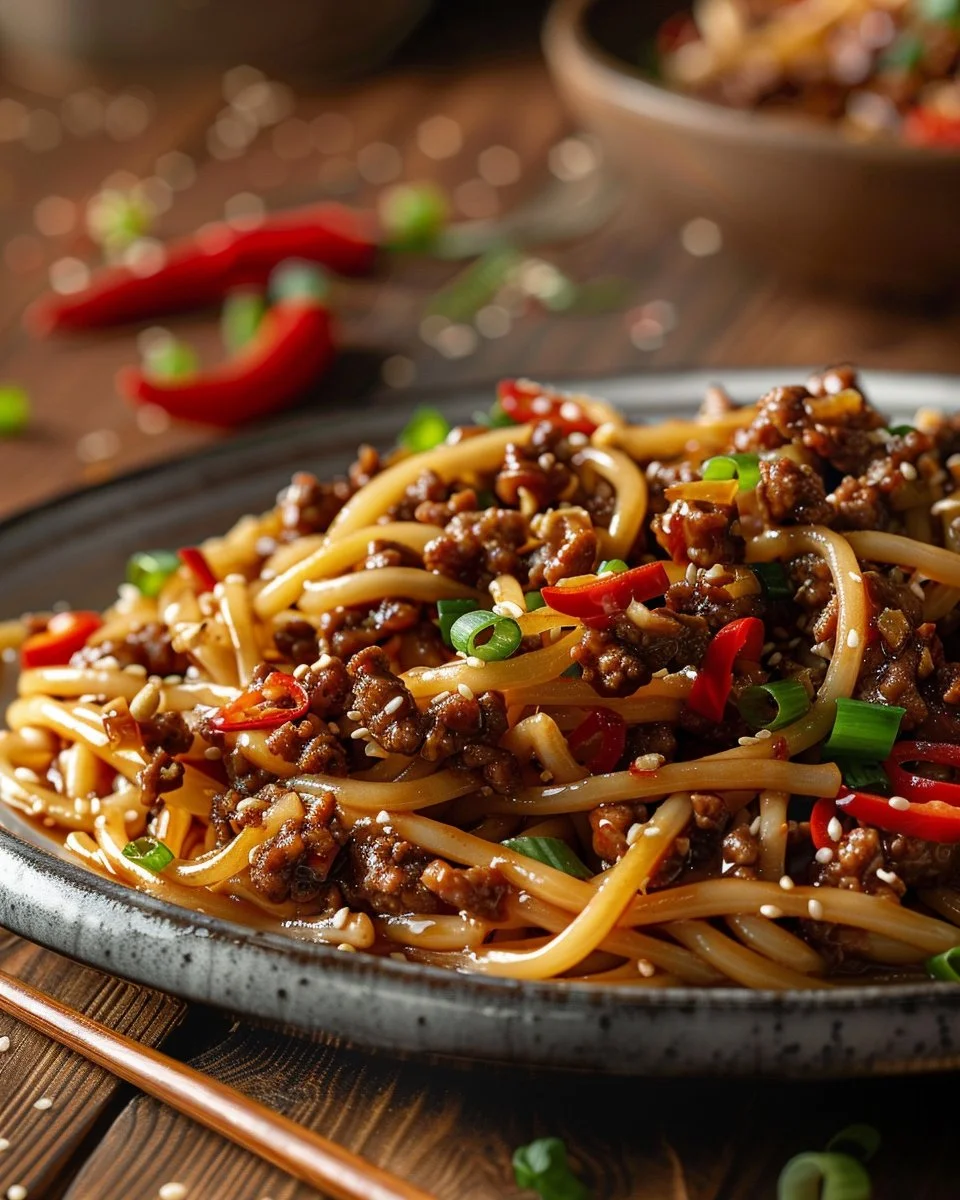 Mongolian Ground Beef Noodles