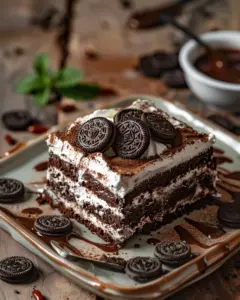 Delicious Oreo Dirt Cake made with crumbled Oreos and creamy filling