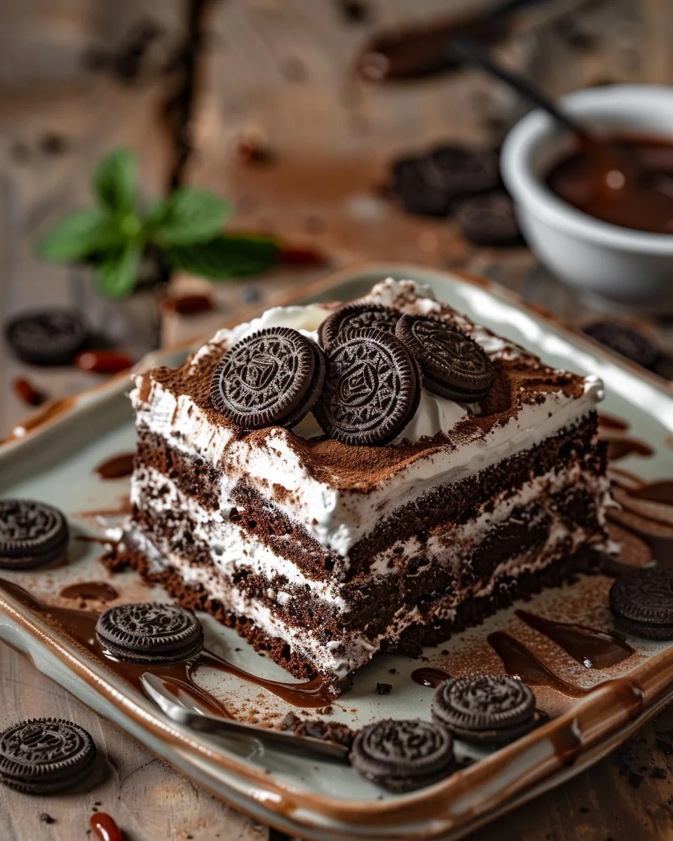 Delicious Oreo Dirt Cake made with crumbled Oreos and creamy filling