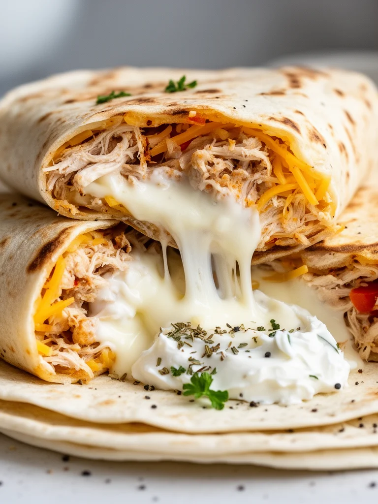 Cozy Cheesy Garlic Chicken Wraps
