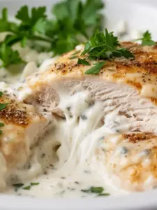 Creamy ranch chicken served with vegetables on a plate