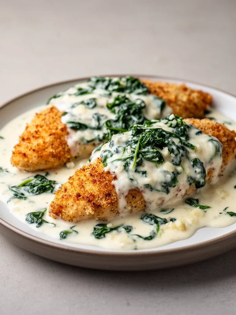 Crispy Parmesan Chicken with a Rich Garlic Sauce - Easy Dinner Idea