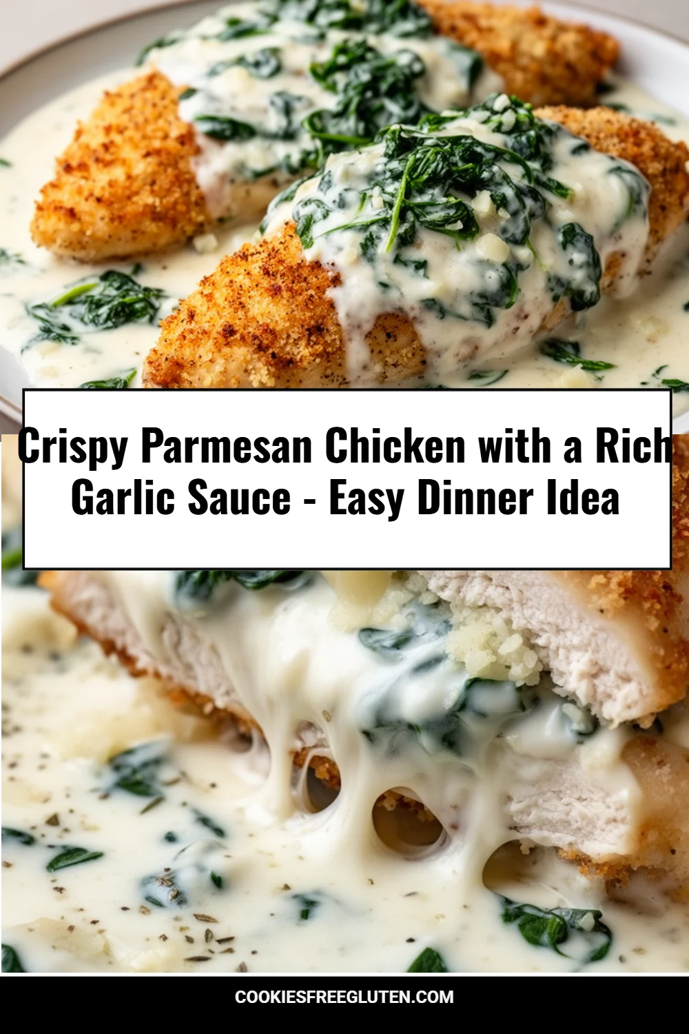 Crispy Parmesan Chicken with a Rich Garlic Sauce - Easy Dinner Idea