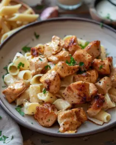 Garlic Butter Chicken Bites served with Creamy Parmesan Pasta