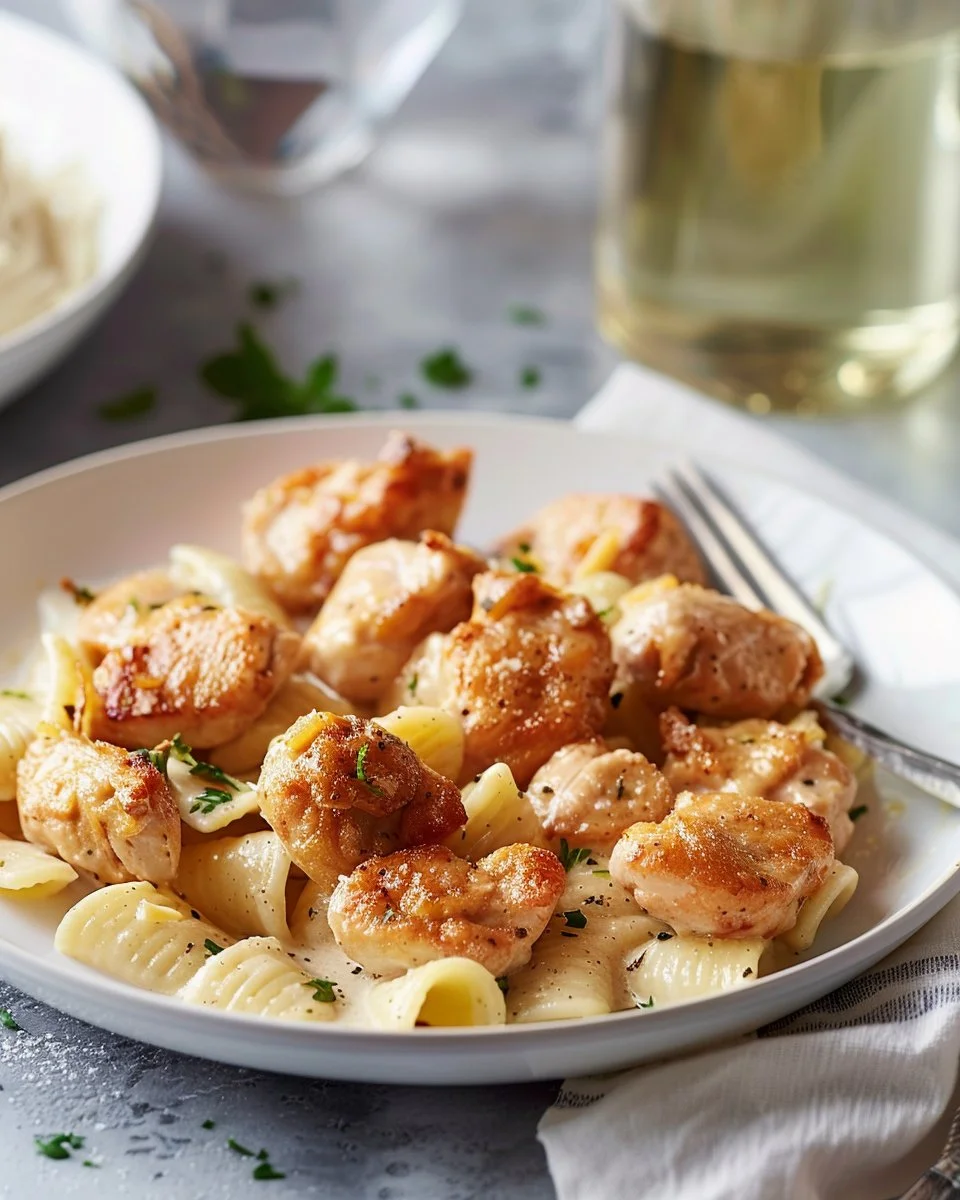 Garlic Butter Chicken Bites with Creamy Parmesan Pasta