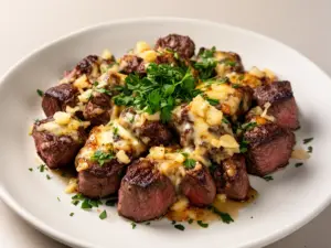 Delicious garlic butter steak bites served on a plate