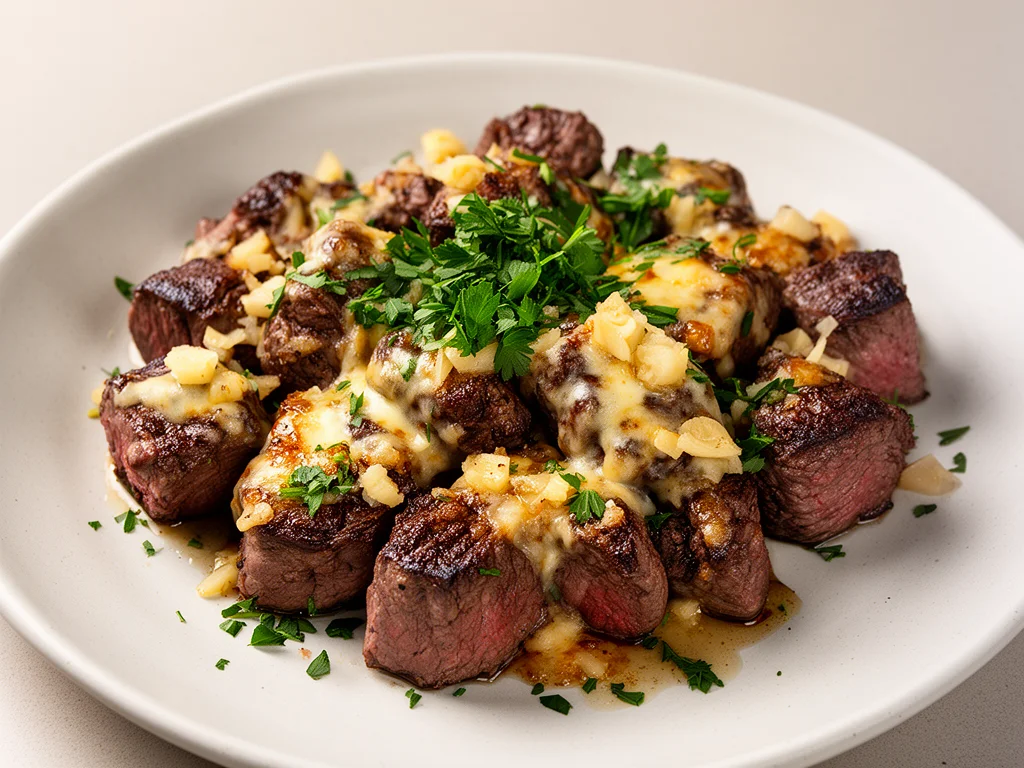 Delicious garlic butter steak bites served on a plate