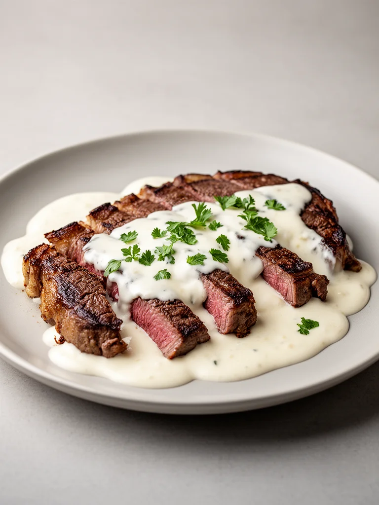 Garlic Butter Steak With Parmesan Cream Sauce