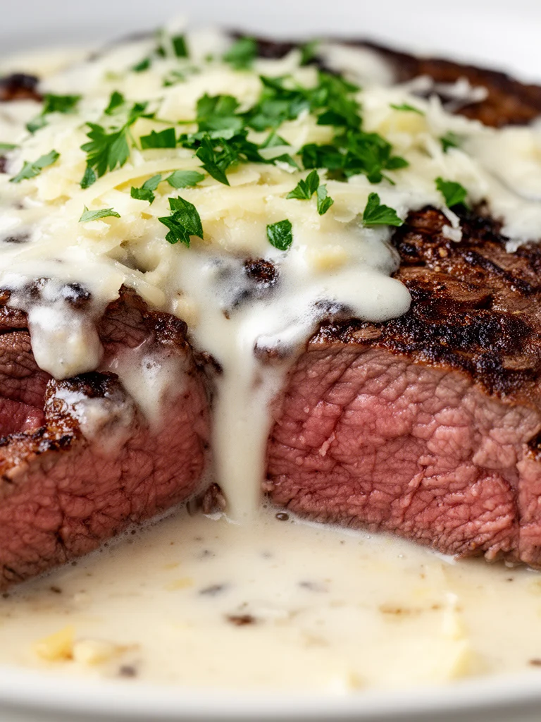 Garlic Butter Steak With Parmesan Cream Sauce