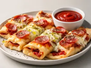 High protein pepperoni pizza rolls ready to bake