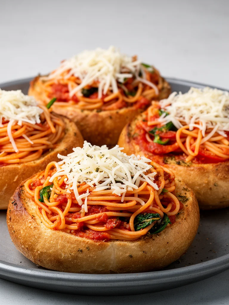 Spaghetti Garlic Bread Bowls
