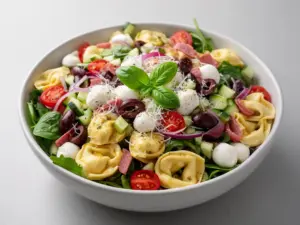 Delicious Tortellini Pasta Salad with fresh vegetables and dressing